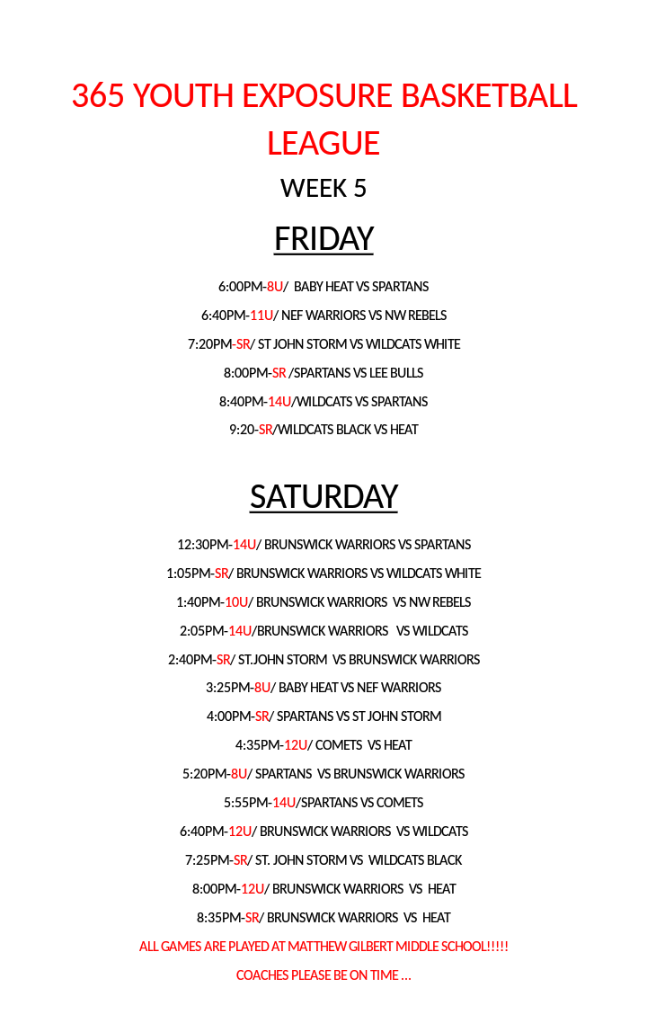 365 Youth Exposure Basketball Weekend Schedule 2/11/17 Northeast Florida Sports Jacksonville